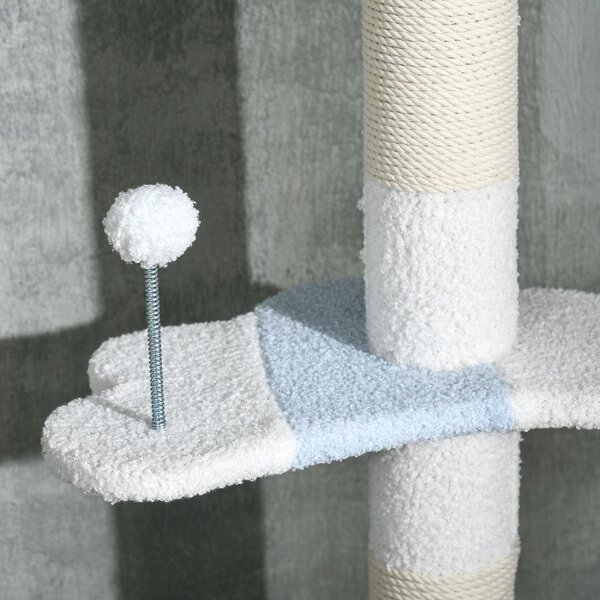 AllMyPets Tiragraffi per Gatti a Soffitto con Palo Regolabile da 225-255 cm Pallina e Piattaforme colore Bianco - R523WT