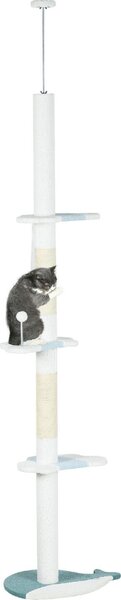 AllMyPets Tiragraffi per Gatti a Soffitto con Palo Regolabile da 225-255 cm Pallina e Piattaforme colore Bianco - R523WT