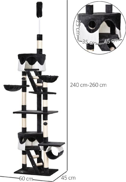 AllMyPets Tiragraffi per Gatti a Soffitto Multilivello 240-260cm, Cucce, Scale, Corde Sisal - D355932T