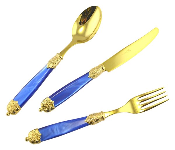 Coltello da tavola Mirage in Ghiere oro Tin Gold 18.10 (AISI 304) manico perlato doppia ghiera lavabili in lavastoviglie Blu Perlato