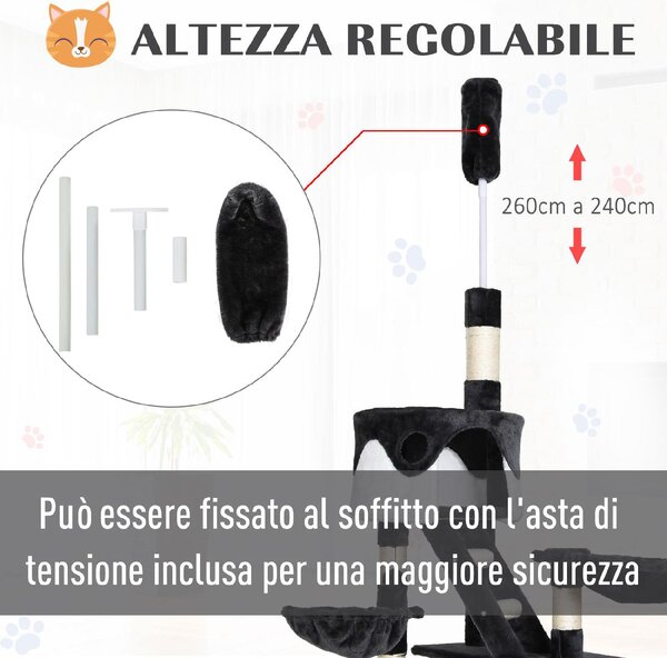 AllMyPets Tiragraffi per Gatti a Soffitto Multilivello 240-260cm, Cucce, Scale, Corde Sisal - D355932T