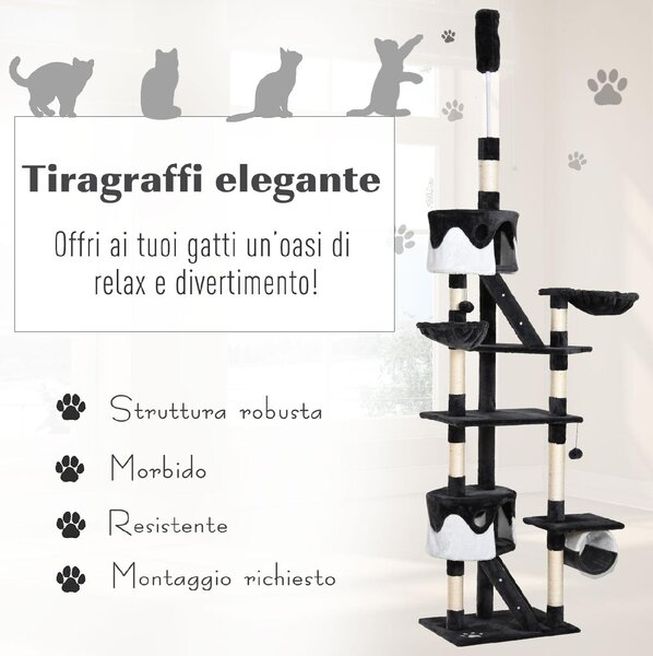 AllMyPets Tiragraffi per Gatti a Soffitto Multilivello 240-260cm, Cucce, Scale, Corde Sisal - D355932T