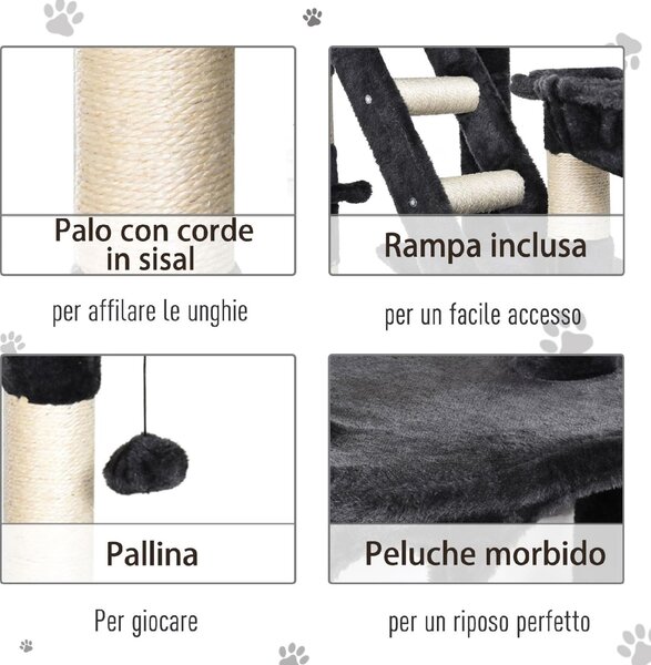 AllMyPets Tiragraffi per Gatti a Soffitto Multilivello 240-260cm, Cucce, Scale, Corde Sisal - D355932T