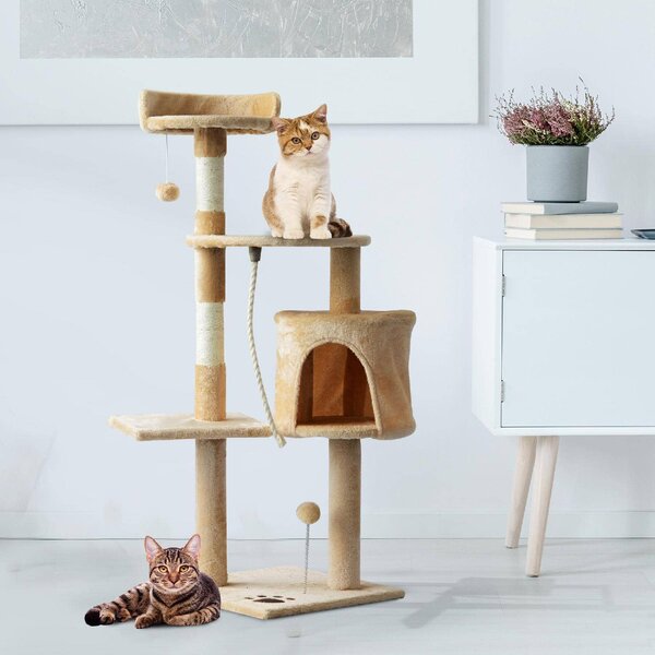 AllMyPets Tiragraffi per Gatti Albero Tiragraffi a 4 Livelli con Giocattoli Beige 40x40x114cm - D30167