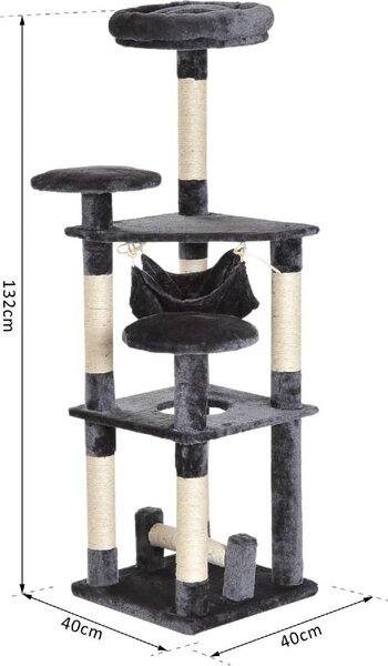 AllMyPets Tiragraffi per Gatti Albero Tiragraffi a 4 Livelli in Peluche Sisal Naturale Grigio 40x40x132cm - D30D01