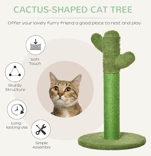 AllMyPets Tiragraffi per Gatti Albero Tiragraffi a Forma di Cactus con Corde in Sisal 40x40x65cm Verde