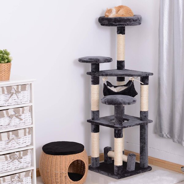 AllMyPets Tiragraffi per Gatti Albero Tiragraffi a 4 Livelli in Peluche Sisal Naturale Grigio 40x40x132cm - D30D01