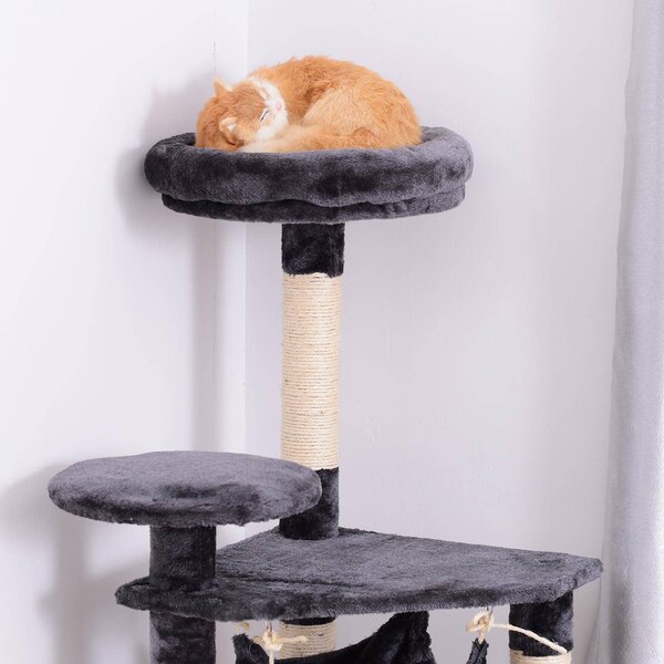 AllMyPets Tiragraffi per Gatti Albero Tiragraffi a 4 Livelli in Peluche Sisal Naturale Grigio 40x40x132cm - D30D01