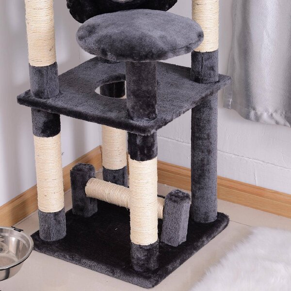 AllMyPets Tiragraffi per Gatti Albero Tiragraffi a 4 Livelli in Peluche Sisal Naturale Grigio 40x40x132cm - D30D01