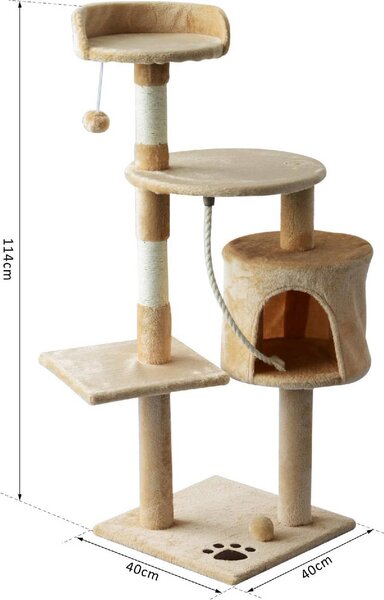 AllMyPets Tiragraffi per Gatti Albero Tiragraffi a 4 Livelli con Giocattoli Beige 40x40x114cm - D30167