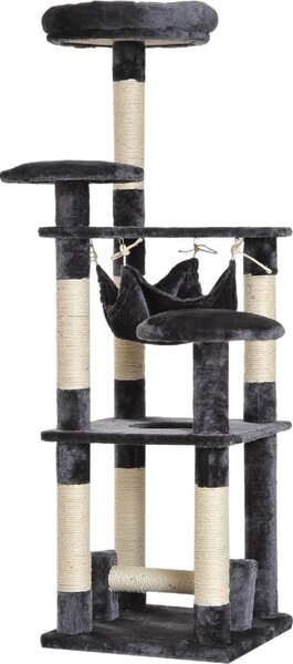 AllMyPets Tiragraffi per Gatti Albero Tiragraffi a 4 Livelli in Peluche Sisal Naturale Grigio 40x40x132cm - D30D01