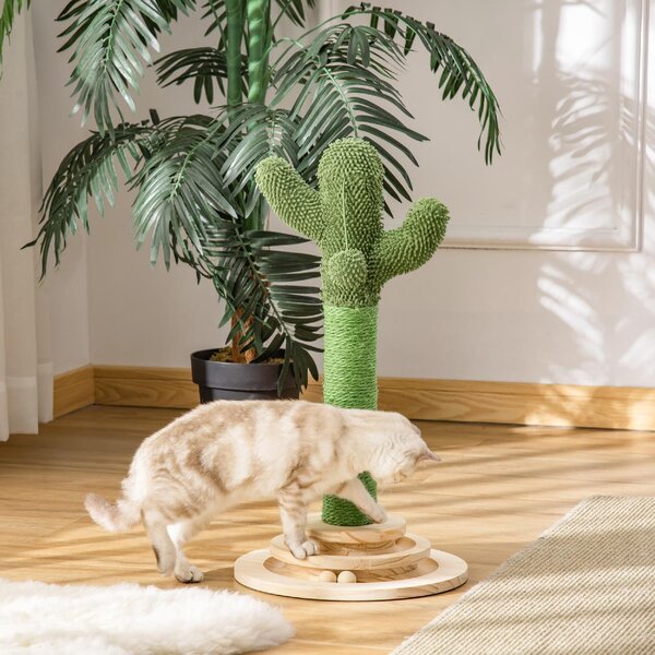 AllMyPets Tiragraffi per Gatti Albero Tiragraffi a Forma di Cactus per Gatti Albero Tiragraffi Corda Sisal e Base con Palline in Legno 32x32x60cm
