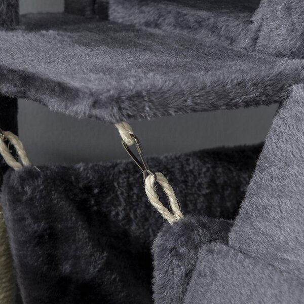 AllMyPets Tiragraffi per Gatti Albero Tiragraffi Casetta per Gatti Amaca Letto Tunnel e Pallina 48x48 x125 cm Grigio - D73AMPCG