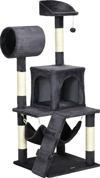 AllMyPets Tiragraffi per Gatti Albero Tiragraffi Casetta per Gatti Amaca Letto Tunnel e Pallina 48x48 x125 cm Grigio - D73AMPCG
