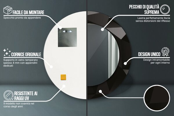Specchio tondo con decoro Abstract black fi 50 cm