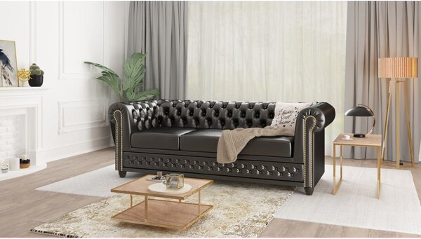 Divano in similpelle nera 203 cm York - Ropez