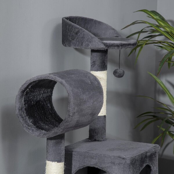 AllMyPets Tiragraffi per Gatti Albero Tiragraffi Casetta per Gatti Amaca Letto Tunnel e Pallina 48x48 x125 cm Grigio - D73AMPCG