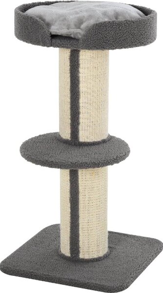AllMyPets Tiragraffi per Gatti Albero Tiragraffi con Cuccia, Cuscino, Rivestimento Peluche e Pali in Corda Sisal 45x45x81 cm colore Grigio - D30D65GY