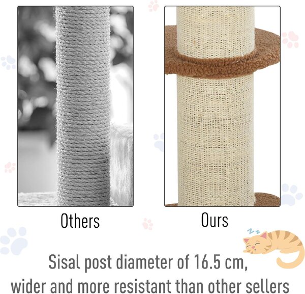 AllMyPets Tiragraffi per Gatti Albero Tiragraffi con Cuccia, Cuscino, Rivestimento Peluche e Pali in Corda Sisal 45x45x91 cm colore Marrone - 269BN