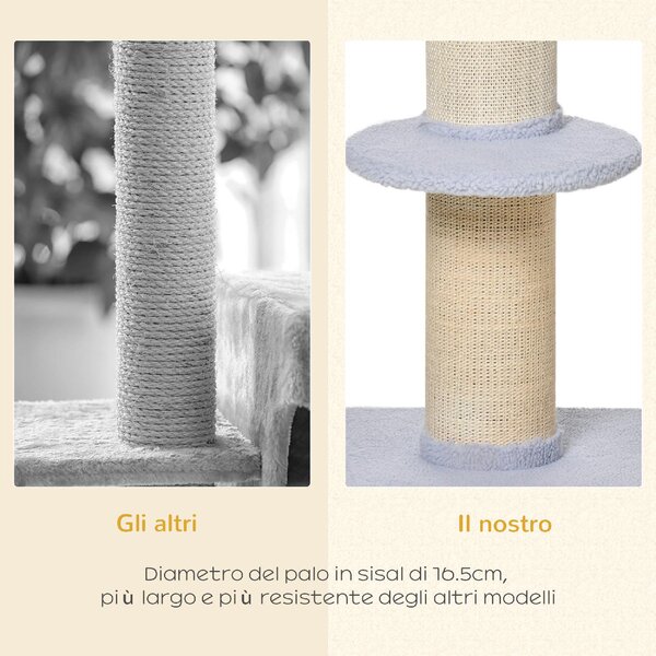 AllMyPets Tiragraffi per Gatti Albero Tiragraffi con Cuccia, Cuscino, Rivestimento Peluche e Pali in Corda Sisal 45x45x91 cm colore Blu - 69LB-D30