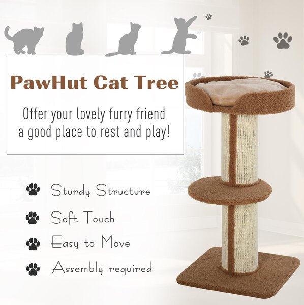 AllMyPets Tiragraffi per Gatti Albero Tiragraffi con Cuccia, Cuscino, Rivestimento Peluche e Pali in Corda Sisal 45x45x91 cm colore Marrone - 269BN