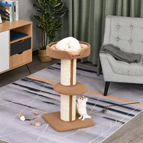 AllMyPets Tiragraffi per Gatti Albero Tiragraffi con Cuccia, Cuscino, Rivestimento Peluche e Pali in Corda Sisal 45x45x91 cm colore Marrone - 269BN
