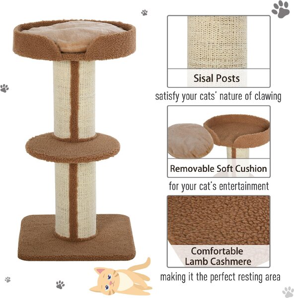 AllMyPets Tiragraffi per Gatti Albero Tiragraffi con Cuccia, Cuscino, Rivestimento Peluche e Pali in Corda Sisal 45x45x91 cm colore Marrone - 269BN
