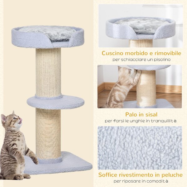 AllMyPets Tiragraffi per Gatti Albero Tiragraffi con Cuccia, Cuscino, Rivestimento Peluche e Pali in Corda Sisal 45x45x91 cm colore Blu - 69LB-D30
