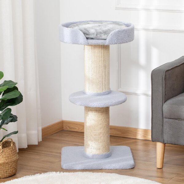 AllMyPets Tiragraffi per Gatti Albero Tiragraffi con Cuccia, Cuscino, Rivestimento Peluche e Pali in Corda Sisal 45x45x91 cm colore Blu - 69LB-D30