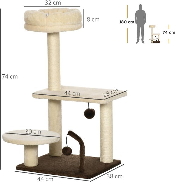 AllMyPets Tiragraffi per Gatti Albero Tiragraffi con Palo in Sisal Posatoio e Palline da Gioco in Truciolato e Peluche 44x38x74 cm