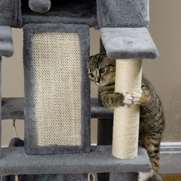 AllMyPets Tiragraffi per Gatti Albero Tiragraffi con Pali in Sisal Casetta Lettino e Amache 48x48x140cm Grigio - 566V00GY-D30