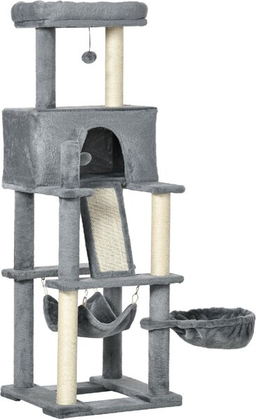 AllMyPets Tiragraffi per Gatti Albero Tiragraffi con Pali in Sisal Casetta Lettino e Amache 48x48x140cm Grigio - 566V00GY-D30