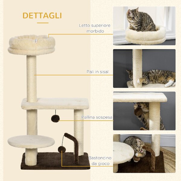 AllMyPets Tiragraffi per Gatti Albero Tiragraffi con Palo in Sisal Posatoio e Palline da Gioco in Truciolato e Peluche 44x38x74 cm