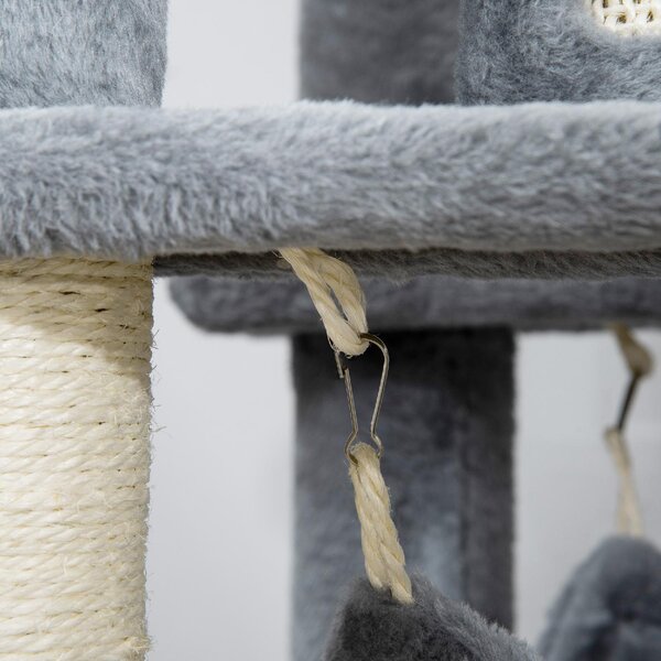 AllMyPets Tiragraffi per Gatti Albero Tiragraffi con Pali in Sisal Casetta Lettino e Amache 48x48x140cm Grigio - 566V00GY-D30