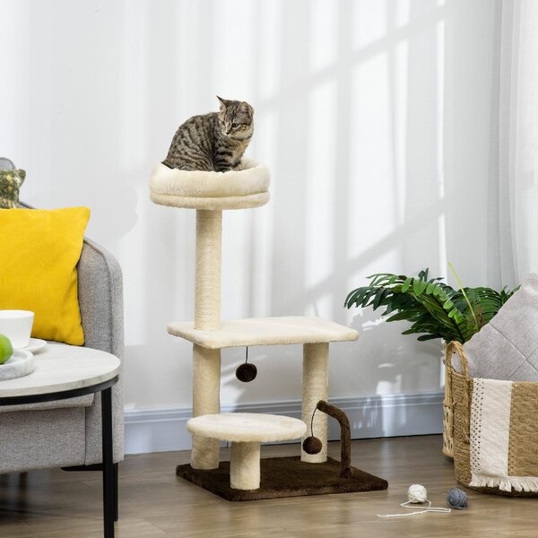 AllMyPets Tiragraffi per Gatti Albero Tiragraffi con Palo in Sisal Posatoio e Palline da Gioco in Truciolato e Peluche 44x38x74 cm