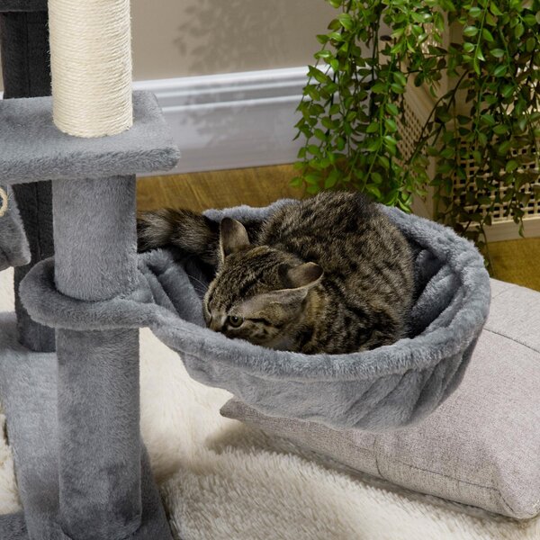 AllMyPets Tiragraffi per Gatti Albero Tiragraffi con Pali in Sisal Casetta Lettino e Amache 48x48x140cm Grigio - 566V00GY-D30