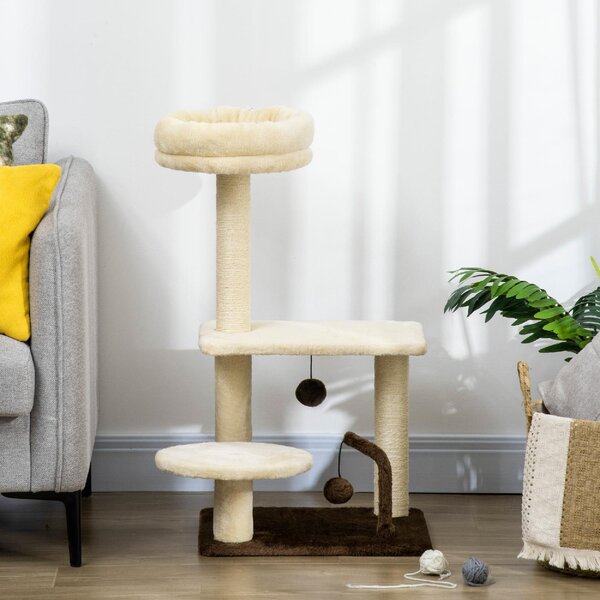 AllMyPets Tiragraffi per Gatti Albero Tiragraffi con Palo in Sisal Posatoio e Palline da Gioco in Truciolato e Peluche 44x38x74 cm
