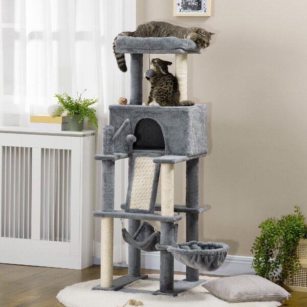 AllMyPets Tiragraffi per Gatti Albero Tiragraffi con Pali in Sisal Casetta Lettino e Amache 48x48x140cm Grigio - 566V00GY-D30