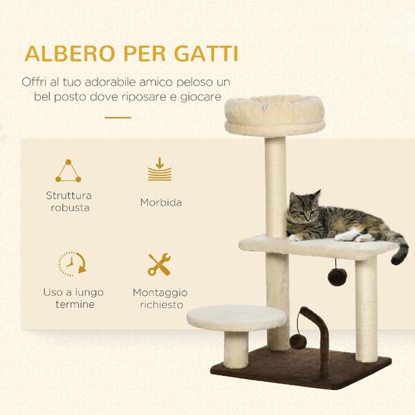 AllMyPets Tiragraffi per Gatti Albero Tiragraffi con Palo in Sisal Posatoio e Palline da Gioco in Truciolato e Peluche 44x38x74 cm