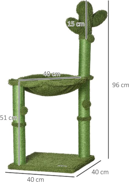AllMyPets Tiragraffi per Gatti Albero Tiragraffi fino 4.5kg a Forma di Cactus con Palline e Amaca 40x40x96cm Verde - D48DH51