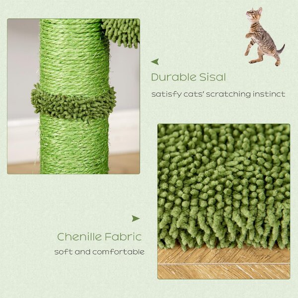 AllMyPets Tiragraffi per Gatti Albero Tiragraffi fino 4.5kg a Forma di Cactus con Palline e Amaca 40x40x96cm Verde - D48DH51