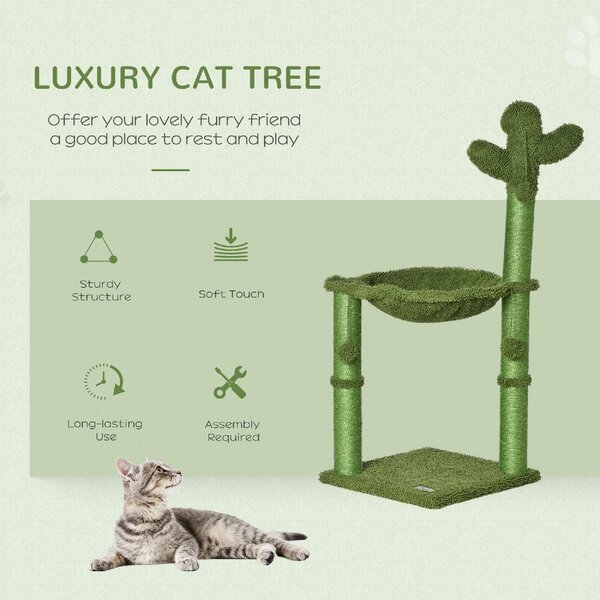 AllMyPets Tiragraffi per Gatti Albero Tiragraffi fino 4.5kg a Forma di Cactus con Palline e Amaca 40x40x96cm Verde - D48DH51