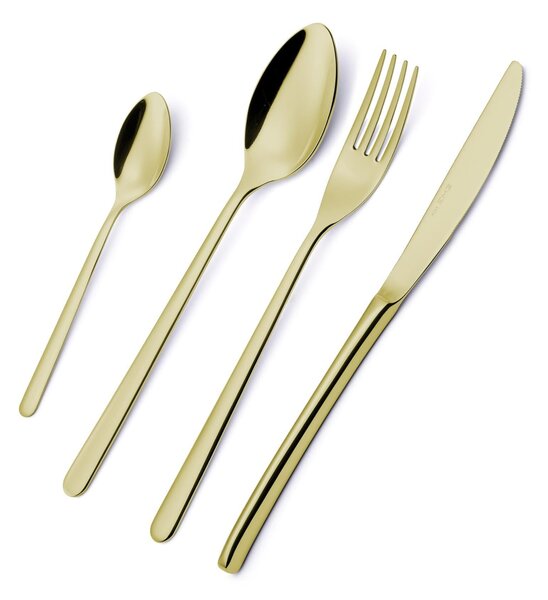 Servizio di posate 24 pezzi in astuccio di legno Venice Tin Gold, Acciaio Inox 18-10 trattamento pvd oro, spessore 4 mm