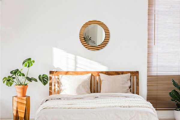 Specchio tondo con decoro Onda di legno fi 50 cm