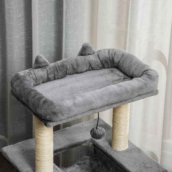 AllMyPets Tiragraffi per Gatti Albero Tiragraffi in Corda Sisal Casetta Cuscino e Amaca Rivestimento in Peluche e Feltro Altezza 100cm Grigio
