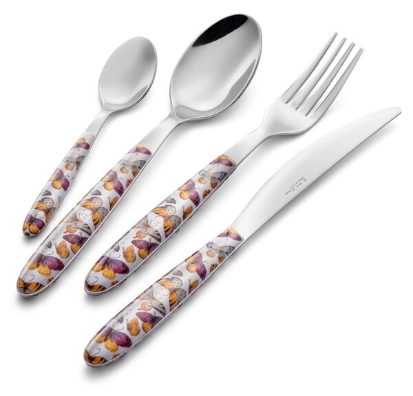 Confezione a libro 6 pezzi cucchiaini caff� vero butterfly, acciaio 18.0 nickel free, manicatura pbt sublimato acciaio lucido