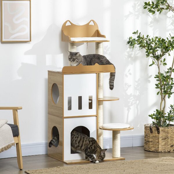 AllMyPets Tiragraffi per Gatti Albero Tiragraffi in MDF 2 Casette e Pallina da Gioco 60x48x133 cm - D72AMPAK