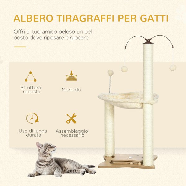 AllMyPets Tiragraffi per Gatti Albero Tiragraffi max 5kg con Amaca Palline da Gioco e Pali in Sisal 53.5x53.5x90 cm Beige - 586V00BG-D30
