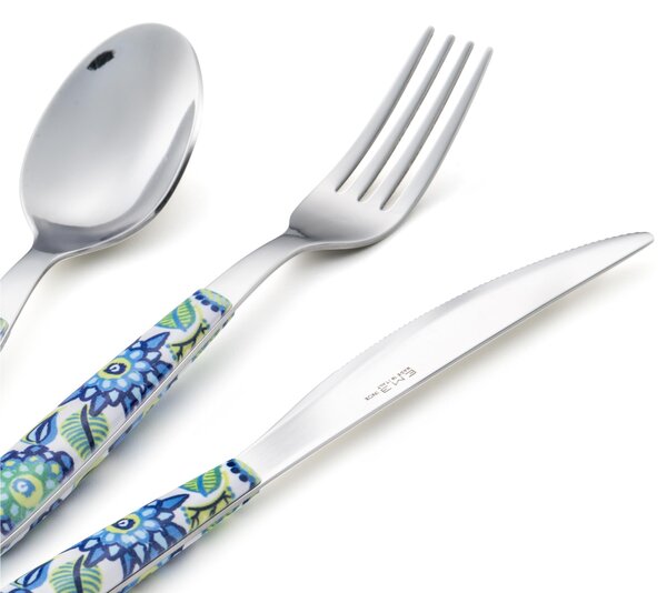 Set Posate colorate 24 pezzi VERO TROPICAL BLU 6 posti tavola 18/C in confezione vetrina