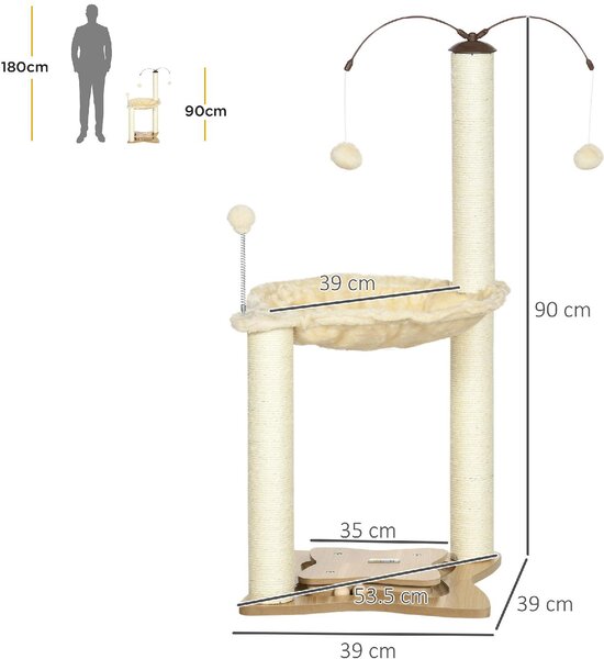 AllMyPets Tiragraffi per Gatti Albero Tiragraffi max 5kg con Amaca Palline da Gioco e Pali in Sisal 53.5x53.5x90 cm Beige - 586V00BG-D30